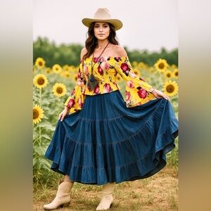 Off shoulder Anthropologie JAASE Gypsy sleeves boho floral blouse w western vibe